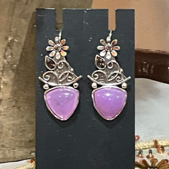Floral Silver and Purple Earrings - Picture 1 of 5